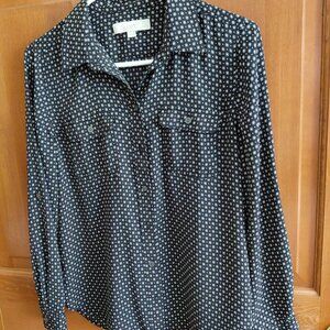 Loft...Size Medium Petite.  Pretty, silky, black and white blouse